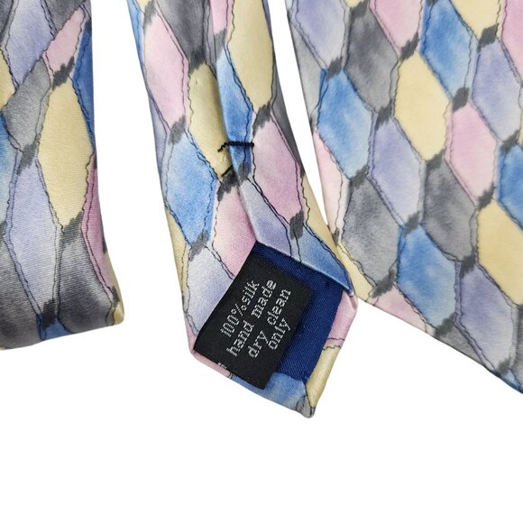 Colorful Cocktail Colors 100% Silk Necktie W/ Pastel Geometric Design - Picture 4 of 6